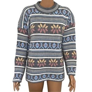 Croquet Club Vintage Knit Pattern Oversized Comfy Sweater Long Sleeve Top Warm